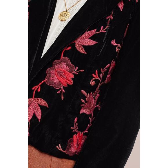 Ett:twa Anthropologie Velvet Embroidered Blazer Jacket - Picture 3 of 7